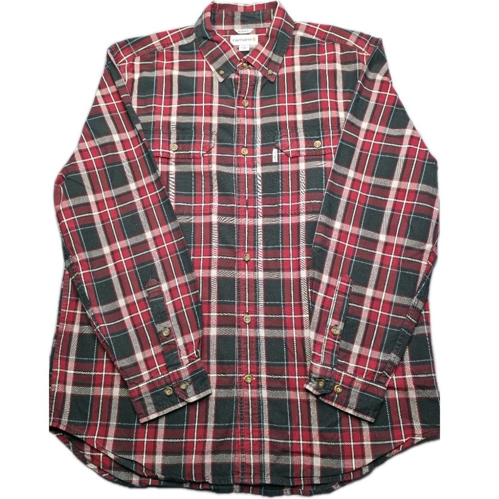 Carhartt Flannel‎ Shirt Mens Large Regular Relaxed Fit Black/Red Plaid Botton up